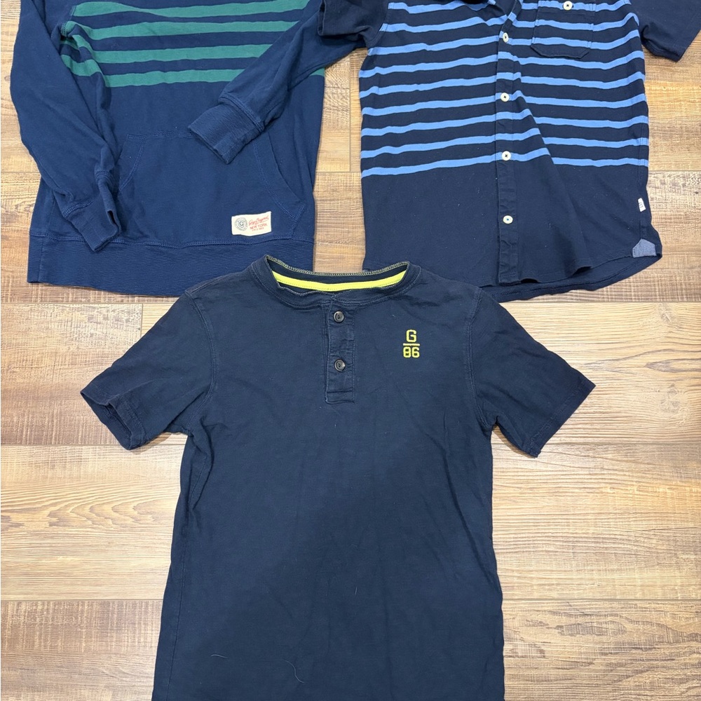 GAP Boys Bundle Navy Short Sleeve Henley with Yellow G86 Accent